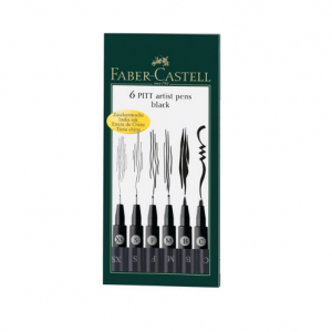 SET DE 6 PITT ARTIST PENS BLACK -FABER CASTELL-