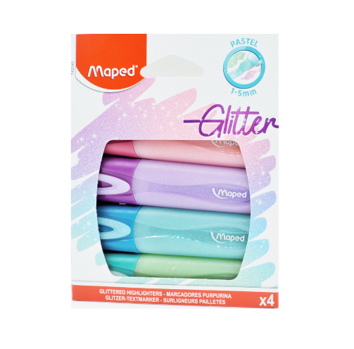 Maped - 4 Surligneurs Fluo Peps Glitter - Couleurs Brillantes